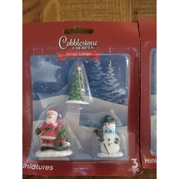 Lot of 3 Christmas Cobblestone Corners Village Miniatures Santa Snowman Tree - Picture 3 of 5